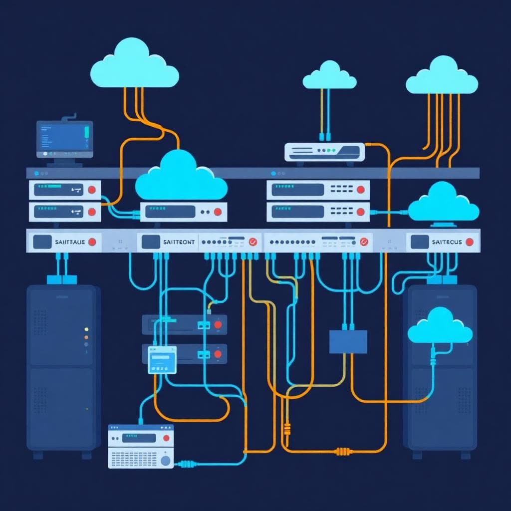 Complex network infrastructure cartoon